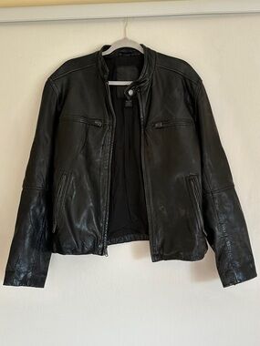 Express Black Genuine Leather Jacket - Men's